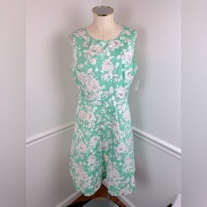 TALBOTS Mint Green & White Floral Sleeveless A-Line Dress NWT | Size 12